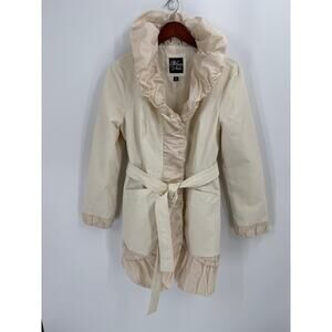 Blank NYC Noir Ruffle Trench Coat Cream Belted Lightweight Jacket Size XL